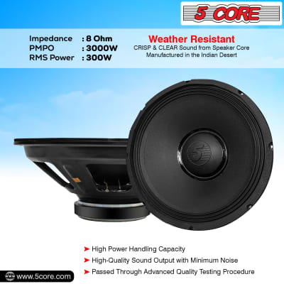 5Core 15 Inch Subwoofer Speaker 8 Ohm Replacement DJ Bass Sub Woofer w 90 Oz Magnet image 6