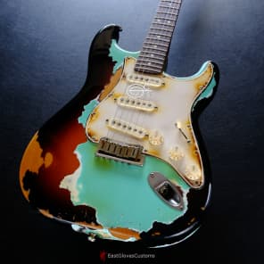 Fender Stratocaster Surf Green over Sunburst Made in USA Heavy Aged Relic image 1