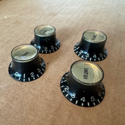 Gibson Vintage Black Reflector Knobs Gold Inserts Les Paul ES SG 1960’s 1970’s image 3