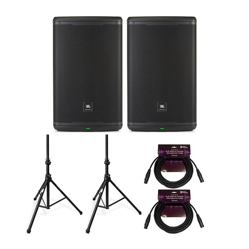 JBL Professional EON715 15in Bluetooth Loudspeaker Pair with Stands Bundle  			