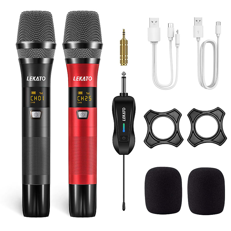 LEKATO Singing Microphone Wireless,Rechargeable Metal Microphone Dual  Cordless Microphones Karaoke Mic for DJ Church Wedding Meeting Singing  Speech,Home Karaoke with Dual Jacks(6.35mm/3.5mm)