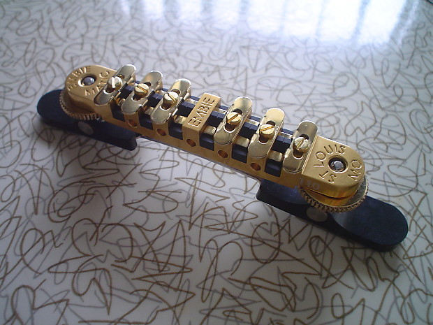 Embie Concepts Gold Embie-Matic Melita Style Adjustable Guitar Bridge Assembly w/ Archtop Base image 1