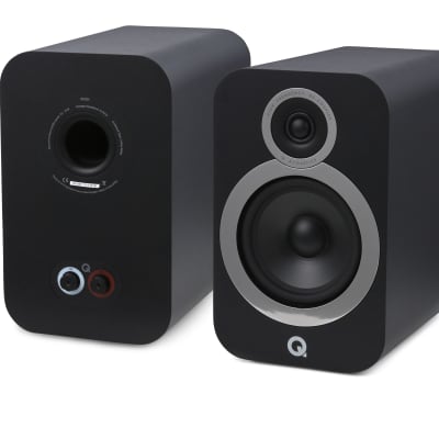 two Q Acoustics 3030i bookshelf speakers in BLACK, open box condition image 1