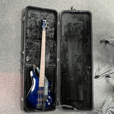Schecter Guitar Research Omen Elite 4 / Four String Electric Bass Guitar in See-Thru Blue Burst with Hardshell Case image 10