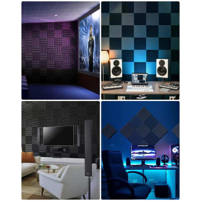 12 Pack Acoustic Foam, 1 X 12 X 12 Soundproof Wall Panels With  Self-Adhesive,Fire-Proofed And High Density Sound Proof Foam Panels For  Walls Home Studio,Black