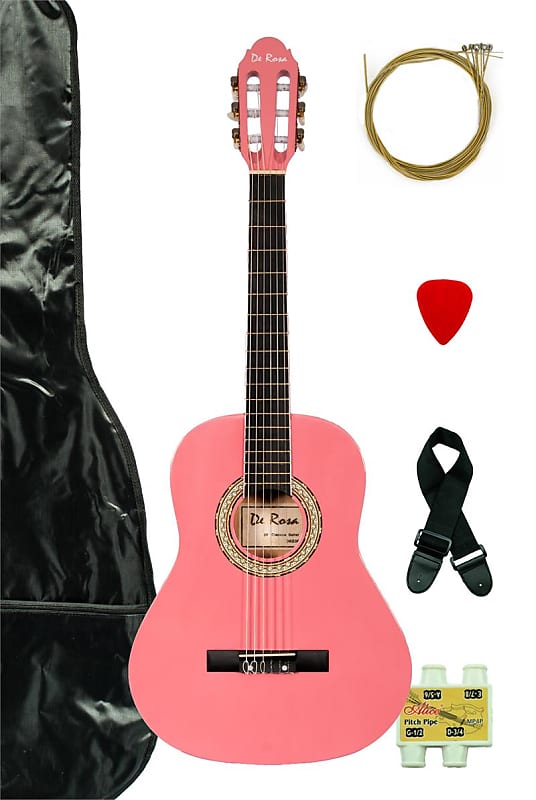 De Rosa DKF36-PK Kids Classical Guitar Outfit Pink w/Gig Bag, Strings, Pick, Pitch Pipe & Strap image 1