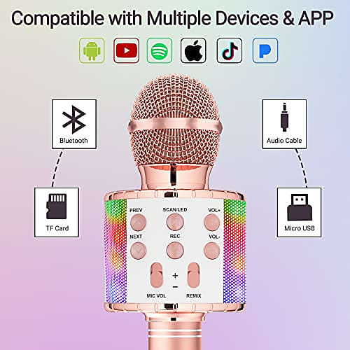 Ankuka Microphone sans Fil Karaoké Microphone Bluetooth 4 en 1