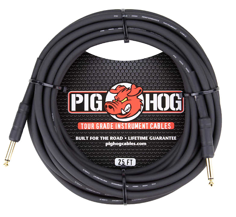 Pig Hog PH25 1/4" TS Straight Instrument Cable - 25' 2010s - Black image 1