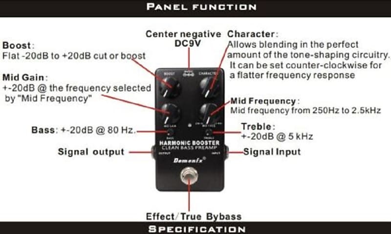 Demonfx Harmonic Booster Clean Bass Guitar Pre-amp Pedal