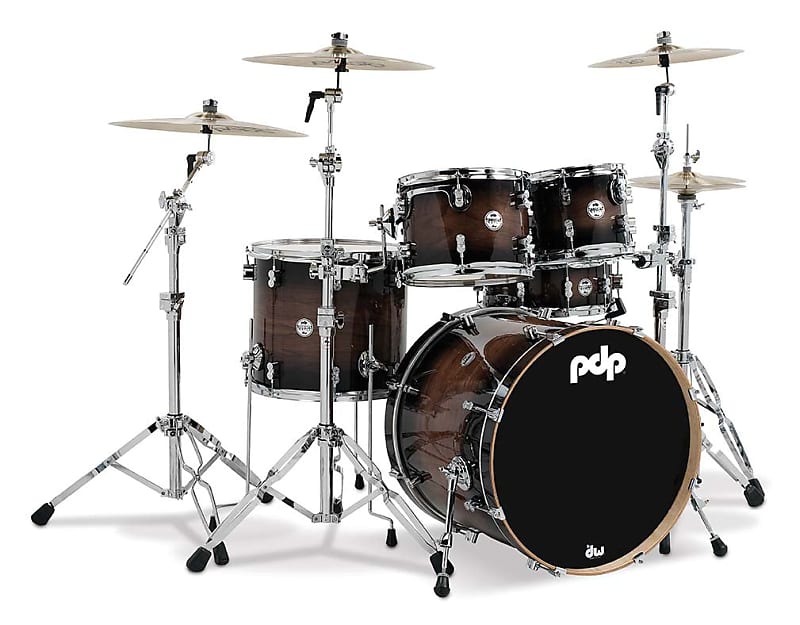 PDP Concept Series 5-Piece Maple Exotic Shell Pack, Walnut to Charcoal Burst w/Chrome Hardware; 8x10, 9x12, 14x16, 18x22, 5.5x14 image 1
