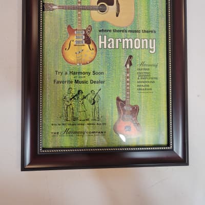1965 Harmony Guitars Color Promotional Ad Framed Silhouette, Sovereign & H-77 Original for sale