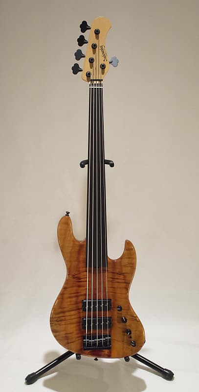 Sadowsky NYC Modern 5 String Fretless Bass  Koa Top  LED Side Dots Caramel Koa image 1
