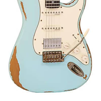 Vintage V6H ICON HSS Electric Guitar Ultra-Gloss Distressed LAGuna Blue for sale