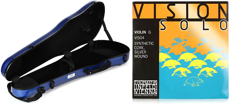 Knilling 610VNBL 3/4-4/4 Size Mirage Polycarbonate Shaped Violin Case - Blue  Bundle with Thomastik-Infeld VIS04 Vision Solo Violin G String - 4/4 Size Silver-wound image 1