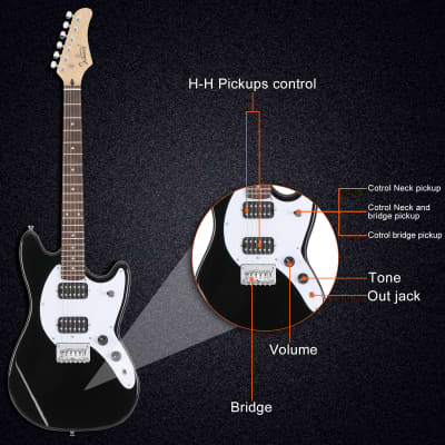 Glarry Full Size 6 String H-H Pickups GMF Electric Guitar with Bag Strap Connector Wrench Tool 2020s - Black image 6