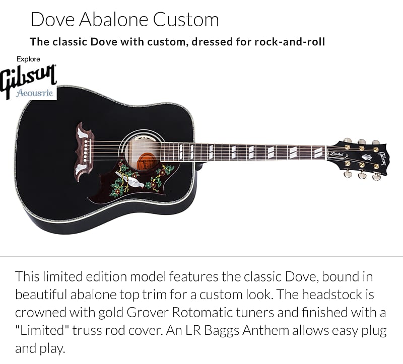 Gibson Dove Limited Abalone Ebony Custom Shop 2017 | Reverb