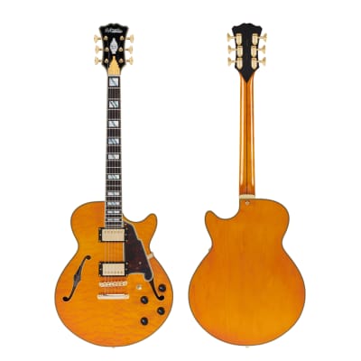 D'Angelico Excel SS XT Semi-hollowbody Electric Guitar - Vintage Natural Quilt with Stopbar Tailpiec image 6