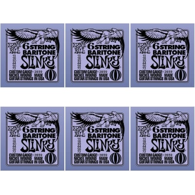 6-Pack Ernie Ball 2839 6-string Baritone Slinky Electric Guitar Strings 29 5/8 Scale (13-72) for sale
