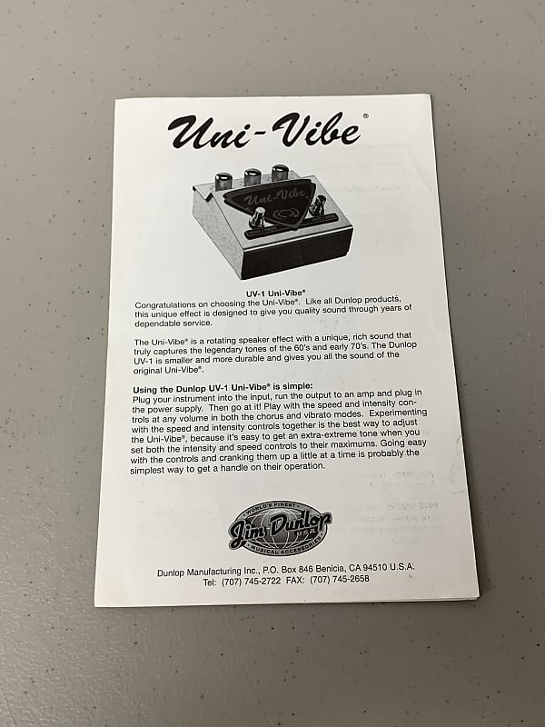Dunlop UV-1 Univibe Owners Manual image 1