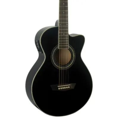Washburn EA10 Festival Series Petite Jumbo Cutaway Acoustic Electric Guitar. Black image 2
