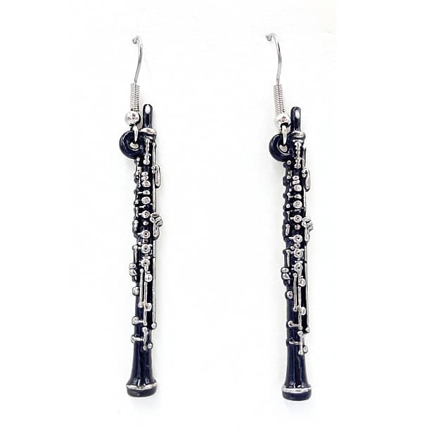 Oboe Earrings, Black and Silver, Harmony Jewelry image 1