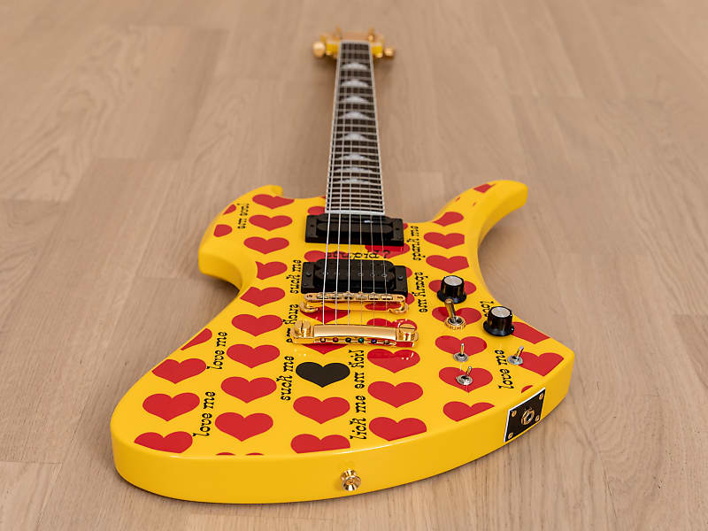 Burny Mockingbird MG-165S HY Hide X Electric Guitar Yellow Heart w/  Sustainer, Japan Fernandes