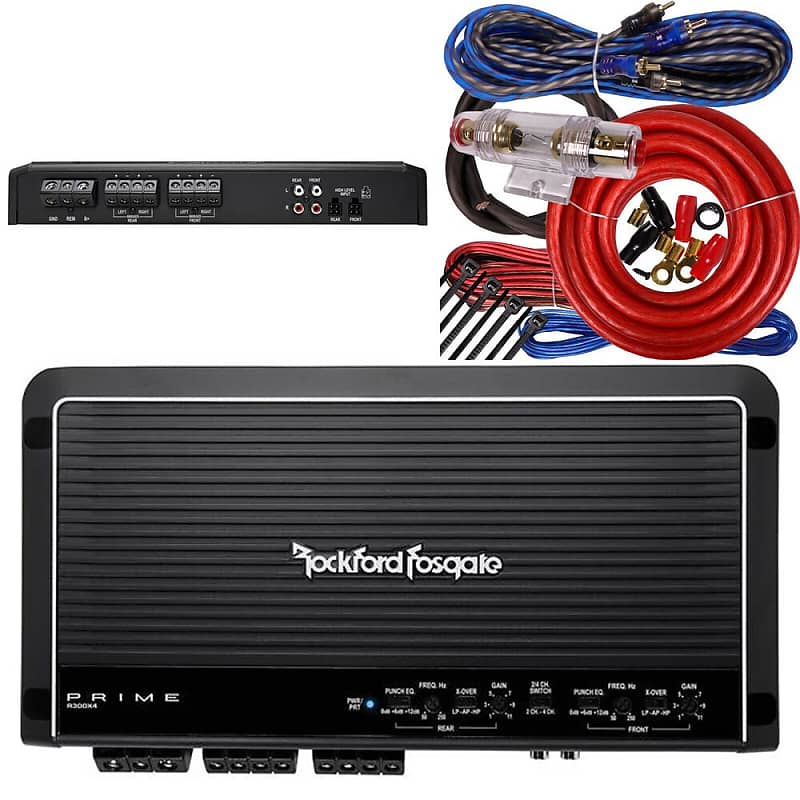 Rockford Fosgate R2-300X4 300W Amplifier + 4 Gauge Amp Kit | Reverb