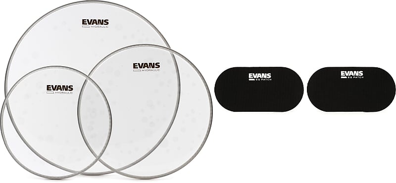Evans Hydraulic Glass Rock 3-piece Tom Pack - 10/12/16 inch  Bundle with Evans PB2 Double Bass Drum Patch (pair) - Black Nylon image 1