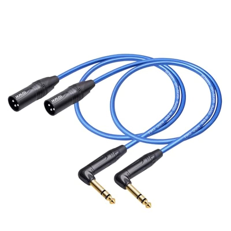 3.3Ft Right Angle 1/4 Trs To Xlr 3Pin Male Audio Cable,6N Ofc+Silver Plated Hi-End Audio Cable,Right Angle 6.35Mm Ts To Xlr Male For Micphone Mixer Active Speakers-2Pack image 1