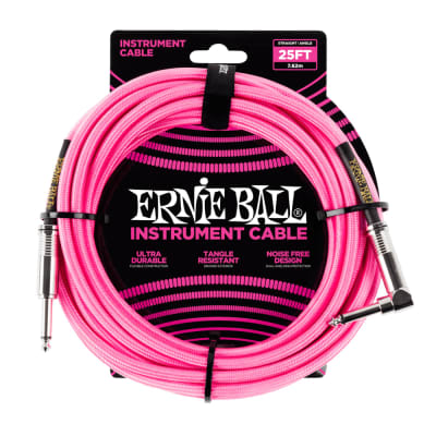 Ernie Ball 25ft Braided Straight Angle Inst Cable Neon Pink 2 Pack image 2