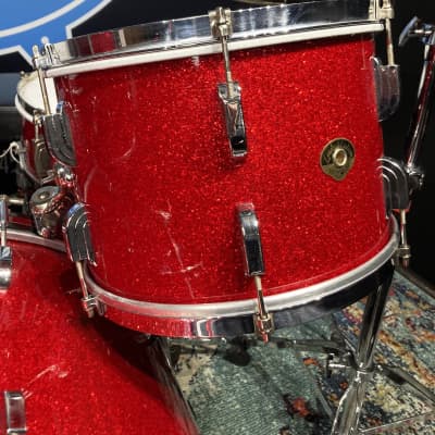 Frankie Banali's Quiet Riot - Leedy & Ludwig Restored 6-Piece Set, 24", 20", 16", 13", 12", 14x5" Matching Snare! Immaculate 1950-1955 - Sparkling Red Pearl image 17