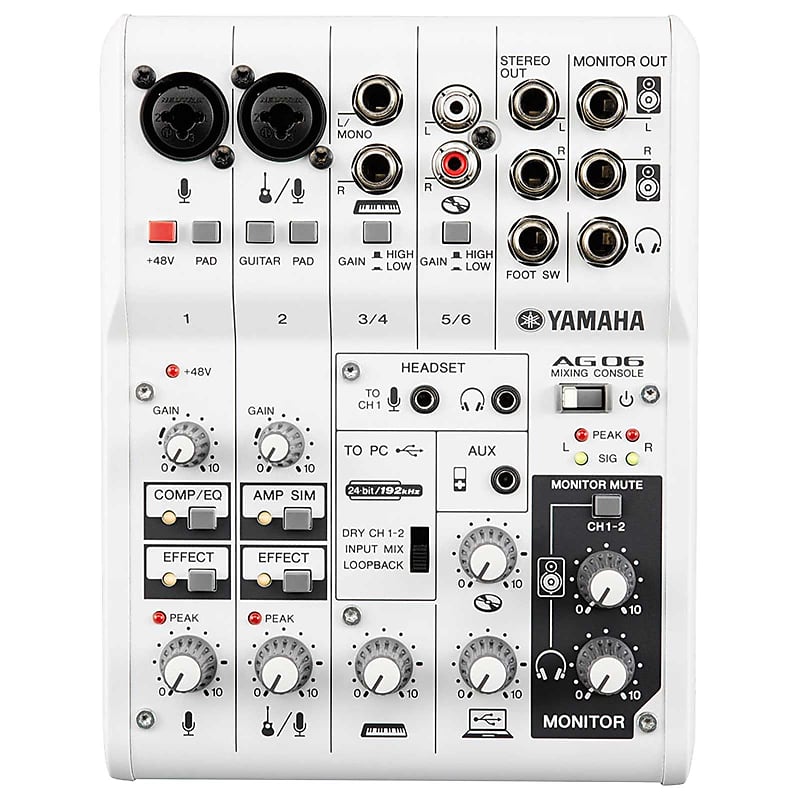 Yamaha AG06 6-Channel DJ Pro Audio Mixer w Shure SM58 Vocal