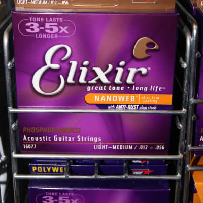 Elixir 16077 Nanoweb coated 12-56 phosphor bronze acoustic guitar strings image 3