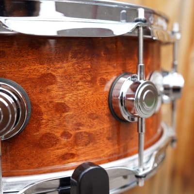 DW Collectors Exotic Natural Sapeli Pommele 5 1/2 x14" Snare Drum (New, Old Stock) image 9