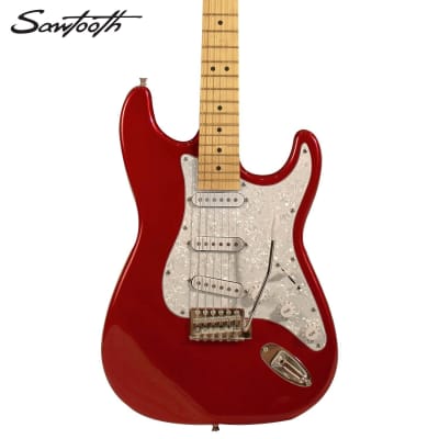 Sawtooth Candy Apple Red ES Series Electric Guitar w/ Pearl White Pickguard - Includes: Strap, Picks & Online Lesson image 9