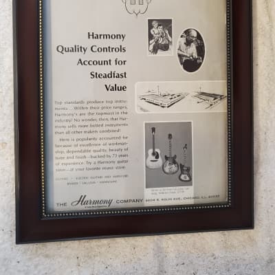 1965 Harmony Guitars Promotional Ad Framed Silhouette, H-74, Sovereign Flattop Original
