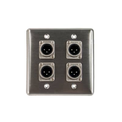 OSP Q-4-4XM Stainless Steel Quad Wall Plate w/ 4 XLR Male Connectors image 1