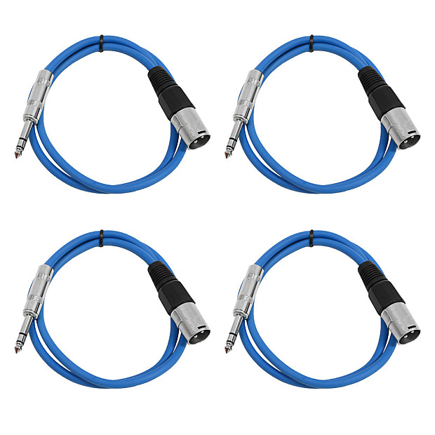 Seismic Audio SATRXL-M2-4BLUE 1/4" TRS Male to XLR Male Patch Cables - 2' (4-Pack) image 1