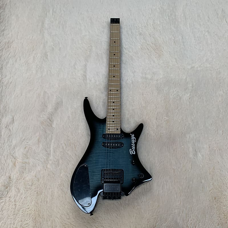 4 String Short Scale Neck Through Bass/6 String  Tremolo Busuyi Double Sided, Headless  Guitar Blue image 1