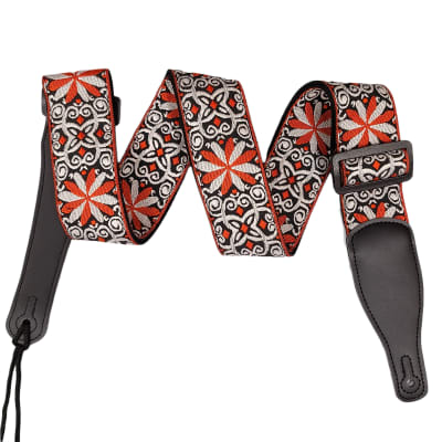 Orange Red Black White Retro Jacquard Guitar Strap image 6
