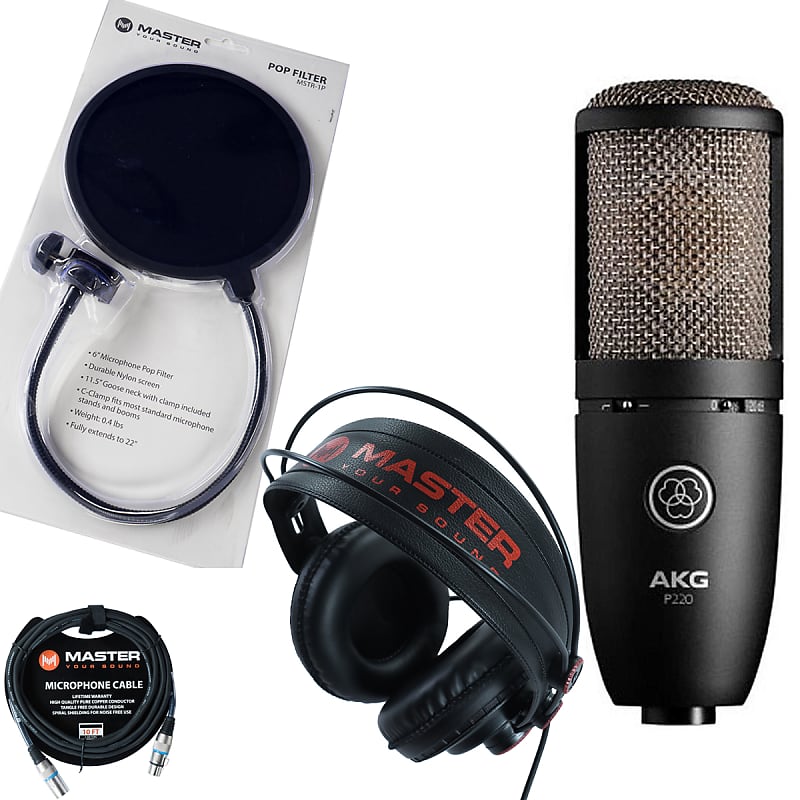 AKG P220 True Condenser Microphone w/ Headphones, Cable & Pop Filter