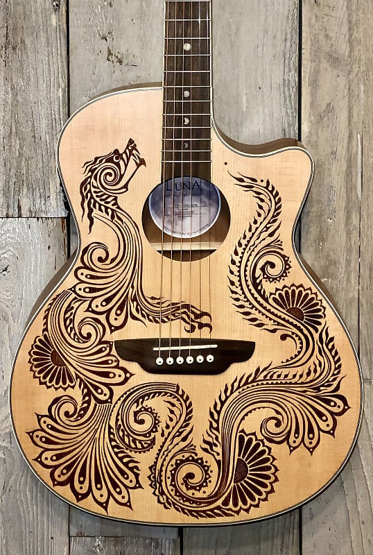 New Luna Henna Dragon Spruce Acoustic/Electric Guitar, Help Support Small Business & Buy It Here ! image 1