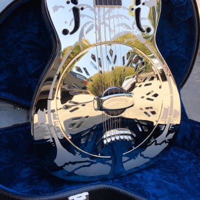National Reso-Phonic Style O GERMAN SILVER 14 Fret 2024 Mirror Nickel with Deco Palm Tree Design image 23