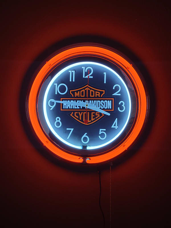 Harley Davidson Double Neon Orange/White Wall Clock Killer Reverb