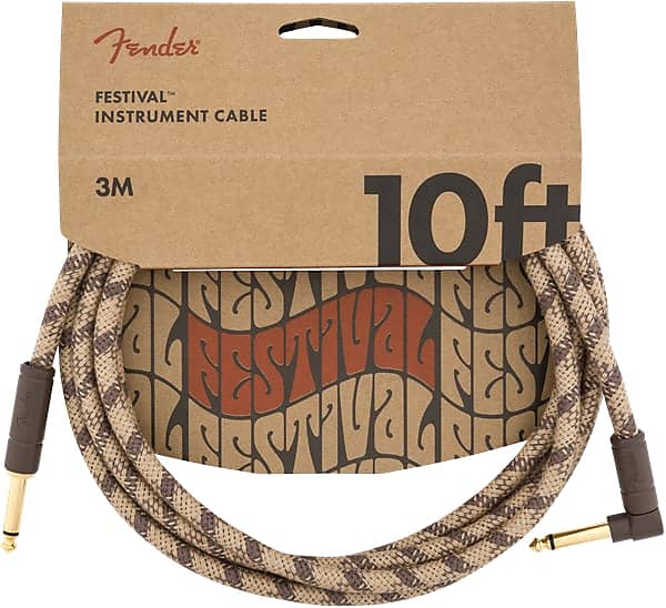 Fender Festival Instrument Cable, Pure Hemp, Right-Angle, Brown Stripe, 10' ft image 1