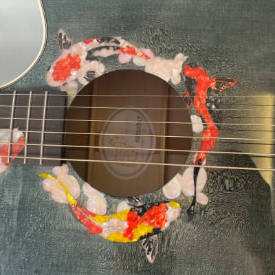 Hsienmo KOI Fish Aqua Blue Full Solid Acoustic Guitar with hardcase image 24