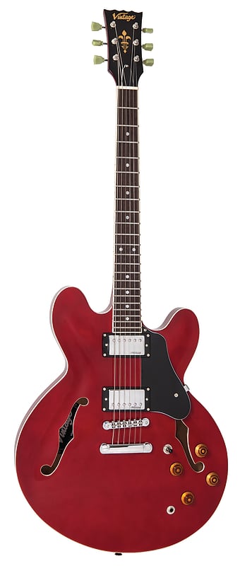Vintage VSA500CR 335-Style Semi-Hollow Body Electric Guitar Cherry Finish image 1