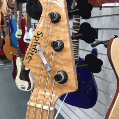 GB Bernie Goodfellow Spitfire Boutique Bass guitar in black, with tortoise shell scratch plate image 7