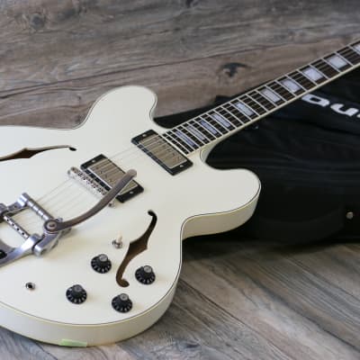 TMG Theo 335 with Bigsby Aged White Semi-Hollow Electric Guitar + Mono Gig Bag (3445) for sale