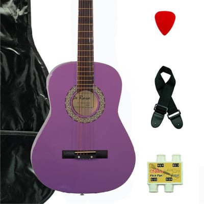 De Rosa DKG36-LPL Kids Acoustic Guitar Outfit Light Purple w/Gig Bag, Strings, Pick, Pipe & Strap for sale